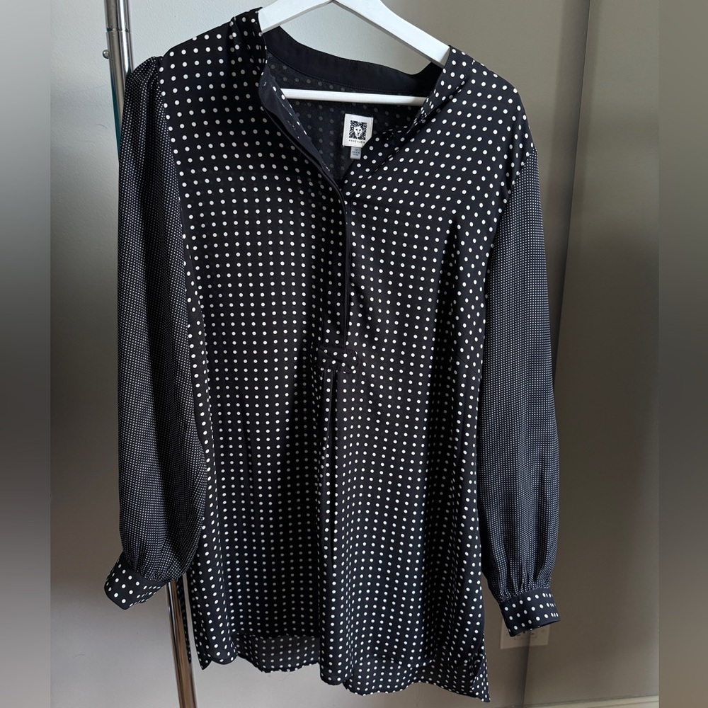 ANN KLEIN Black/ White Long Sleeve Top in XL